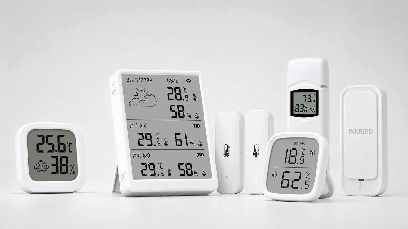 Avenoors kollektion av hygrometrar och termo-hygrometrar för mätning av temperatur och luftfuktighet.